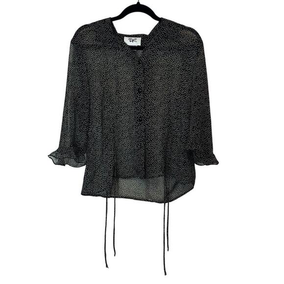 DR Tops - DR Vintage Sheer Flowy Sleeve Blouse Size 12 Black White Speckled Fairy Grunge